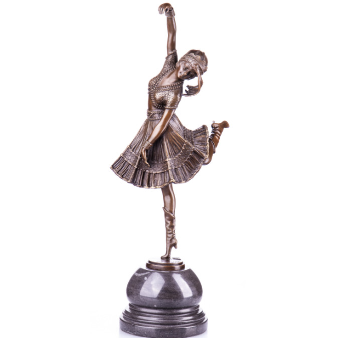 Bronze Figur Art Deco Kosakische Tänzerin nach D.H.Chiparus 53cm