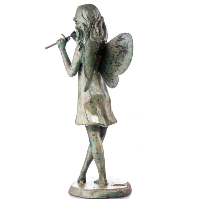 Bronze Figur Elfe mit Flöte mit grüner Patina 48cm2 Bronze Figur Elfe mit Flöte mit grüner Patina 48cm2