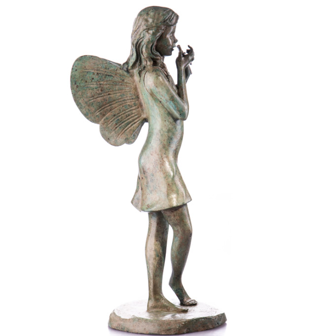 Bronze Figur Elfe mit Flöte mit grüner Patina 48cm3 Bronze Figur "Elfe mit Flöte" mit grüner Patina 48cm – Bild 3