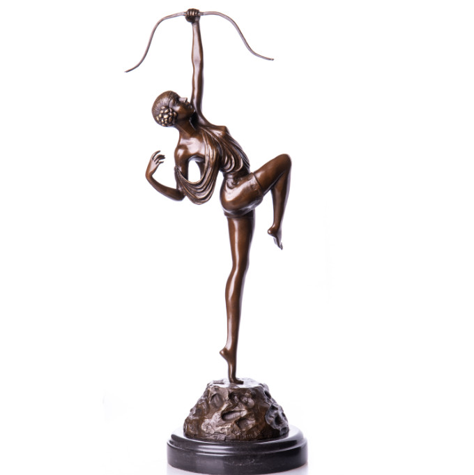 Bronze Figur Götter Art Deco Diana mit Bogen 52cm - Bronze Figur Götter "Art Deco Diana mit Bogen" 52cm