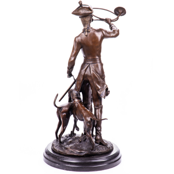 Bronze Figur Mann - Jäger mit Jagdhorn und Jagdhunden nach A.Moreau2 Bronze Figur Mann - Jäger mit Jagdhorn und Jagdhunden nach A.Moreau2