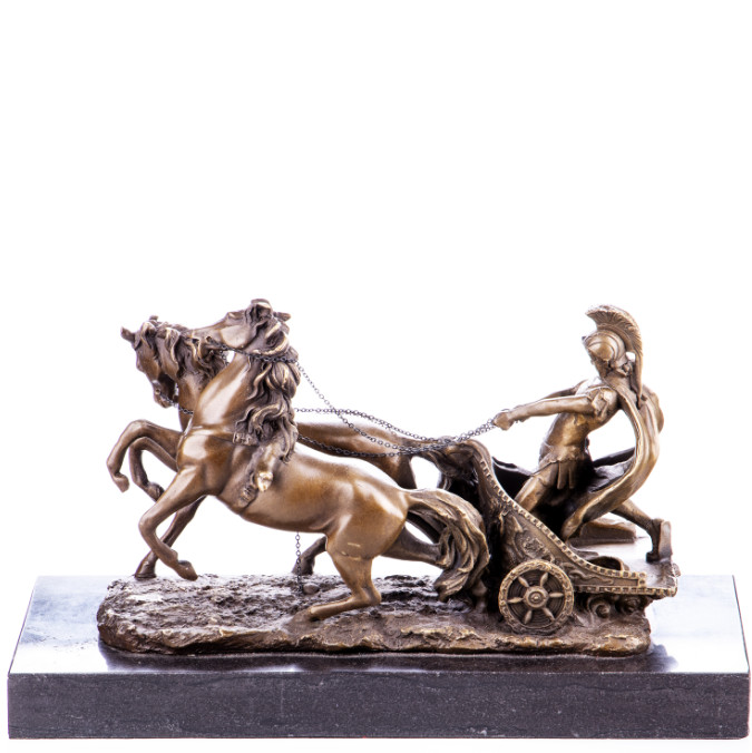 Bronze Figur Militär Römischer Krieger mit Streitwagen 20cm - Bronze Figur Militär "Römischer Krieger mit Streitwagen" 20cm