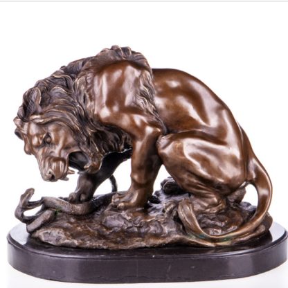 Bronze Figur Tier "Löwe mit Schlange" 32x42x22cm