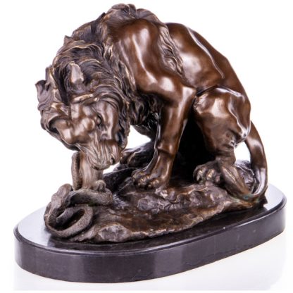 Bronze Figur Tier Löwe mit Schlange 32x42x22_2