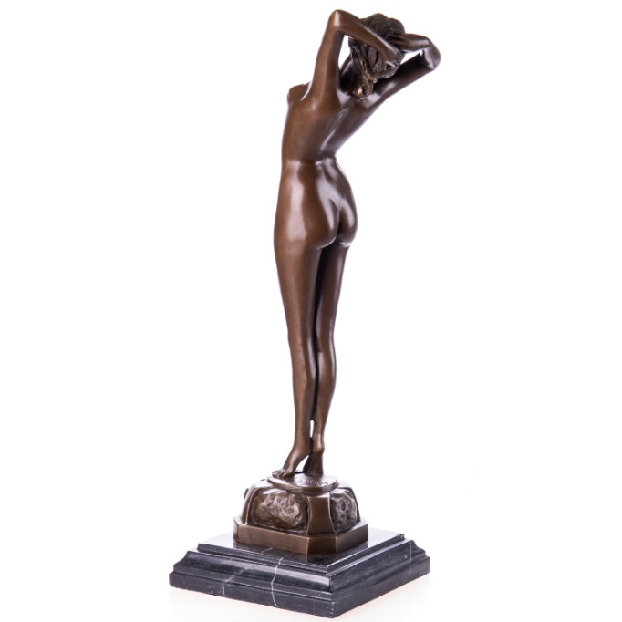 Bronze Figur Weiblicher Akt Jugendstil Reveil nach Philips 44cm3 Bronze Figur Weiblicher Akt "Jugendstil Reveil" nach Philips 44cm – Bild 3