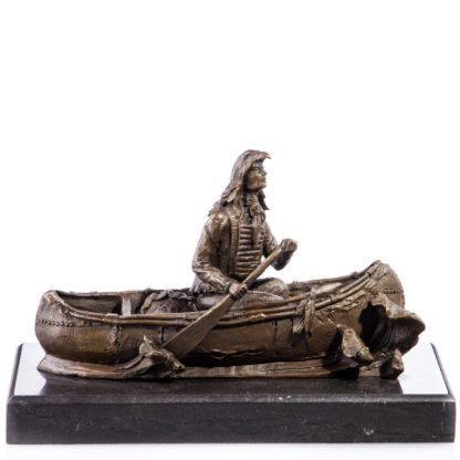 Bronze Figur Western Indianer in Kanu 18x27cm