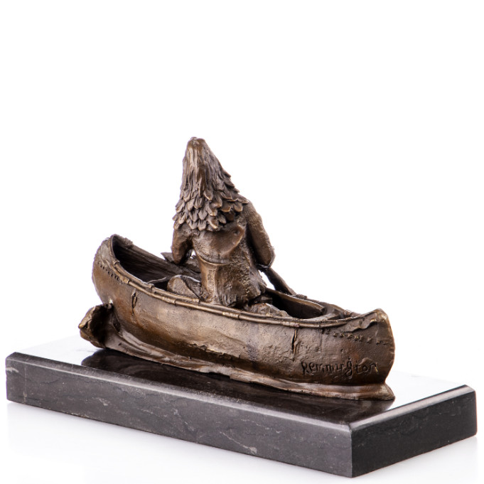 Bronze Figur Western Indianer in Kanu 18x27cm2 Bronze Figur Western Indianer in Kanu 18x27cm2
