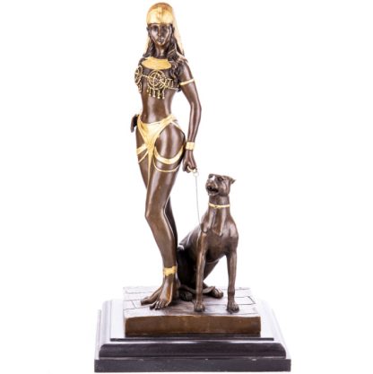 Farbige Bronze Figur Art Deco Cleopatra mit Panther 58cm