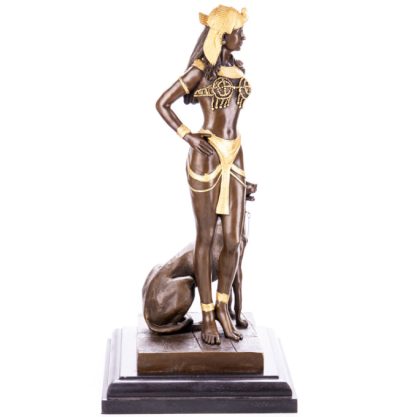 Farbige Bronze Figur Art Deco Cleopatra mit Panther 58cm2