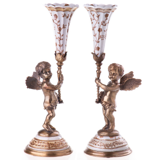 Kerzenständer Engel mit Blumenranken 2er Set 40x17x14cm Kerzenständer Engel mit Blumenranken 2er Set 40x17x14cm