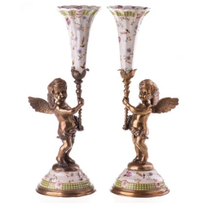 Kerzenständer "Engel mit kleinen Blumen" 2er Set 40x17x14cm