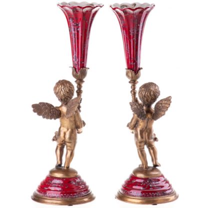 Kerzenständer Engel mit roten Blumen 2er Set 40x17x14cm2