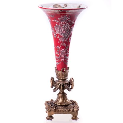 Kerzenständer Vase rot mit Blumen 28x12x12cm