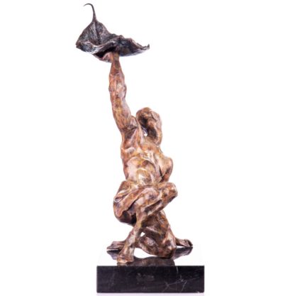 Moderne Bronze Figur Mann mit Blatt 42cm2