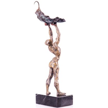 Moderne Bronze Figur Mann mit Blatt stehend 42cm2
