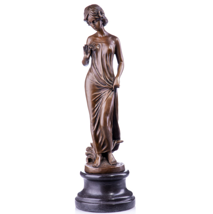 Bronze Figur Jugendstil - Frau mit Blüte 46cm Bronze Figur Jugendstil - Frau mit Blüte 46cm