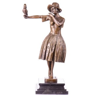 Bronze Figur Jugendstil - Frau mit Papagei 38cm