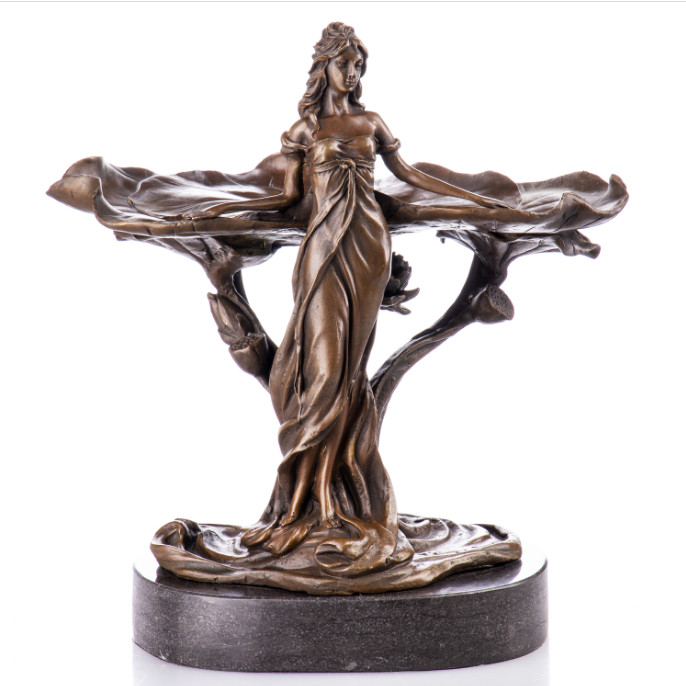 Bronze Figur Jugendstil - Frau mit Seerosen 26cm Bronze Figur "Jugendstil - Frau mit Seerosen" 26cm