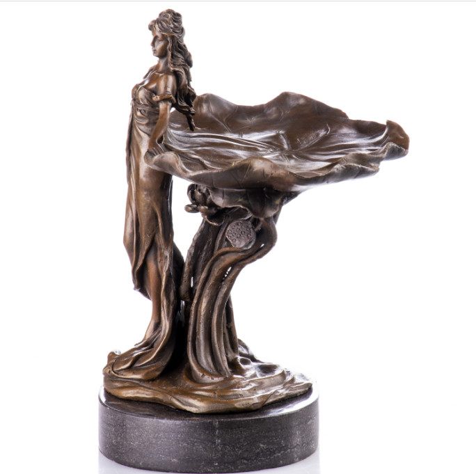 Bronze Figur Jugendstil - Frau mit Seerosen 26cm2 Bronze Figur Jugendstil - Frau mit Seerosen 26cm2