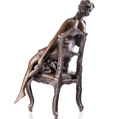 Bronze Figur "Jugendstil - Weiblicher Akt auf Stuhl" 40cm – Bild 3