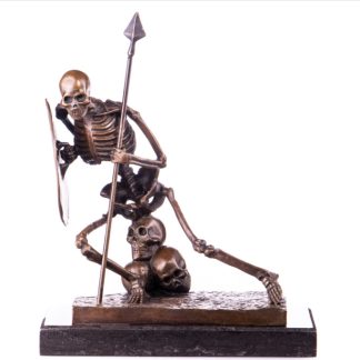 Bronze Figur Skelett mit Speer und Schild 34cm