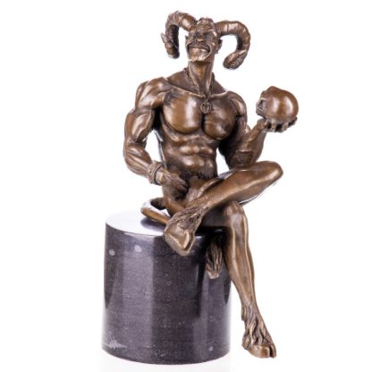 Bronze Figur - Teufel mit Totenkopf 23cm