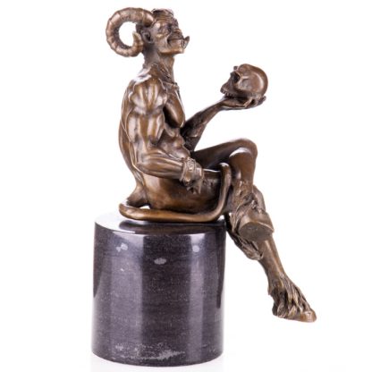 Bronze Figur - Teufel mit Totenkopf 23cm2