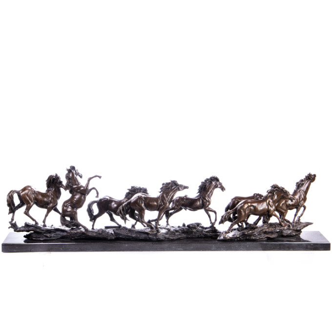 Bronze Figur Tier - Gruppe von 8 Pferden 42x149cm2 Bronze Figur Tier - Gruppe von 8 Pferden 42x149cm2
