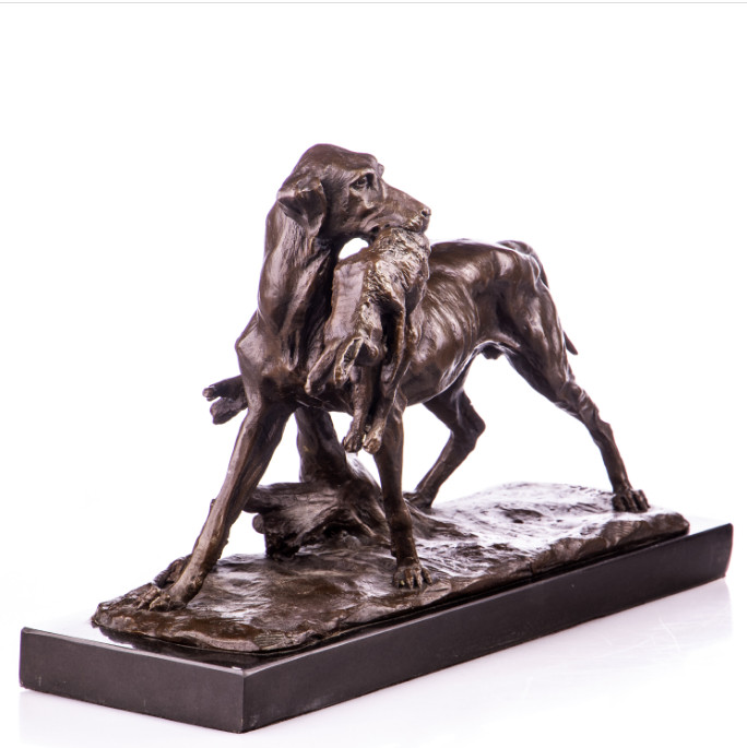 Bronze Figur Tier - Jagdhund mit Kaninchen 26x38cm2 Bronze Figur Tier - Jagdhund mit Kaninchen 26x38cm2