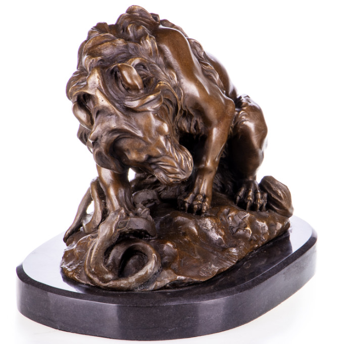 Bronze Figur Tier - Löwe mit Schlange nach Barye 21cm2 Bronze Figur Tier - Löwe mit Schlange nach Barye 21cm2