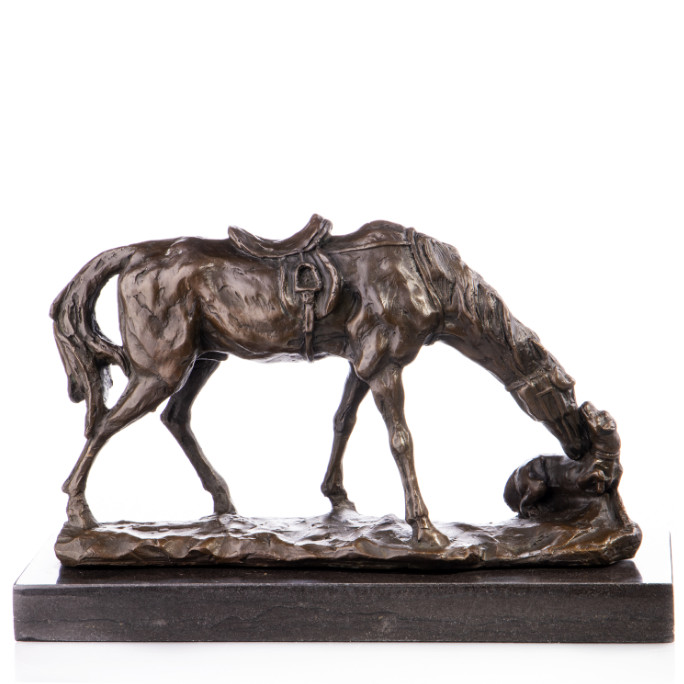 Bronze Figur Tier - Pferd mit Hund 23x34cm Bronze Figur Tier - "Pferd mit Hund" 23x34cm