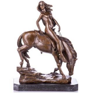 Bronze Figur Weiblicher Akt - Frau auf Pferd 42cm