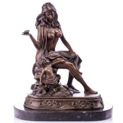 Bronze Figur - Weiblicher Akt mit Engel 35cm