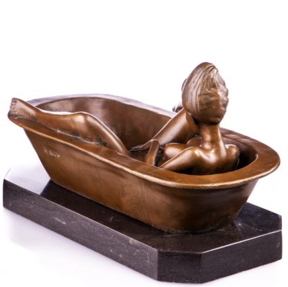 Erotische Bronzefigur - "Nackte Frau in Badewanne" 19x32cm – Bild 3