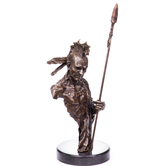 YB431✨Handgefertigte Bronzefigur Indianer mit Adler und Speer Gewicht ca 2,8 Kg