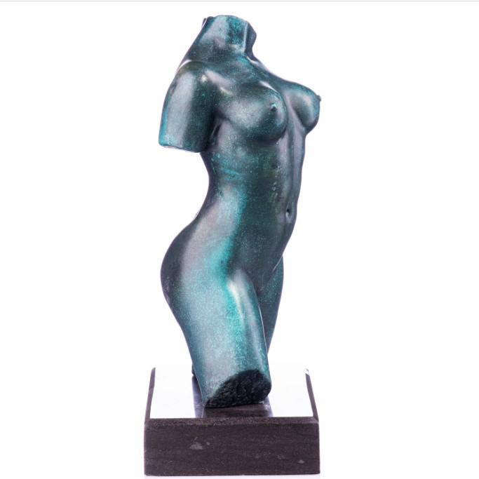 Moderne Bronzefigur Nackter Weiblicher Torso mit grüner Patina 31cm - Moderne Bronzefigur - "Nackter Weiblicher Torso mit grüner Patina" 31cm