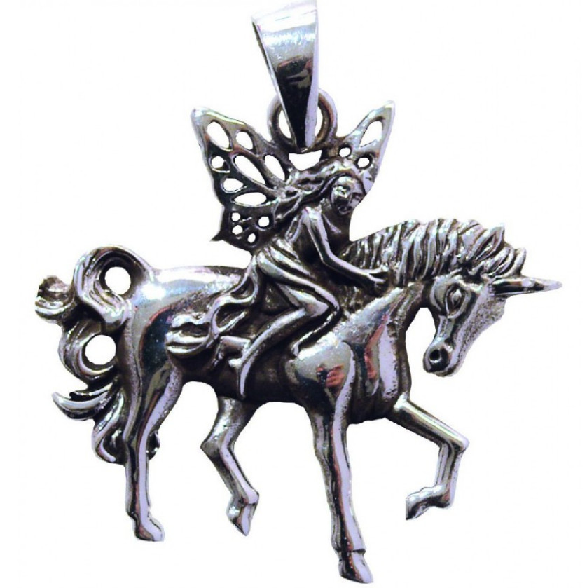 Anhänger Einhorn mit Elfe aus 925-Silber