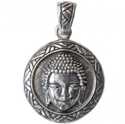 Anhänger Buddha Büste rund aus 925-Silber