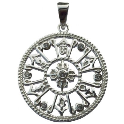 Anhänger Om Mani Padme Hum mit 7 Zirkonia aus 925 Silber