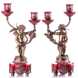 Kerzenständer zweiflammig „Engel mit Palmwedel“ rot 2er Set 38x23x13cm