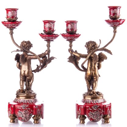 Kerzenständer zweiflammig „Engel mit Palmwedel“ rot 2er Set 38x23x13cm2