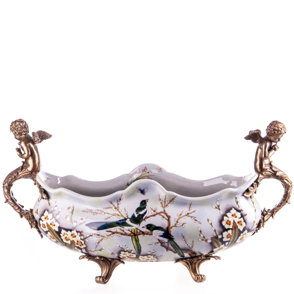 Prunkschale Jardinière Engel und Vögel 29x54x22cm