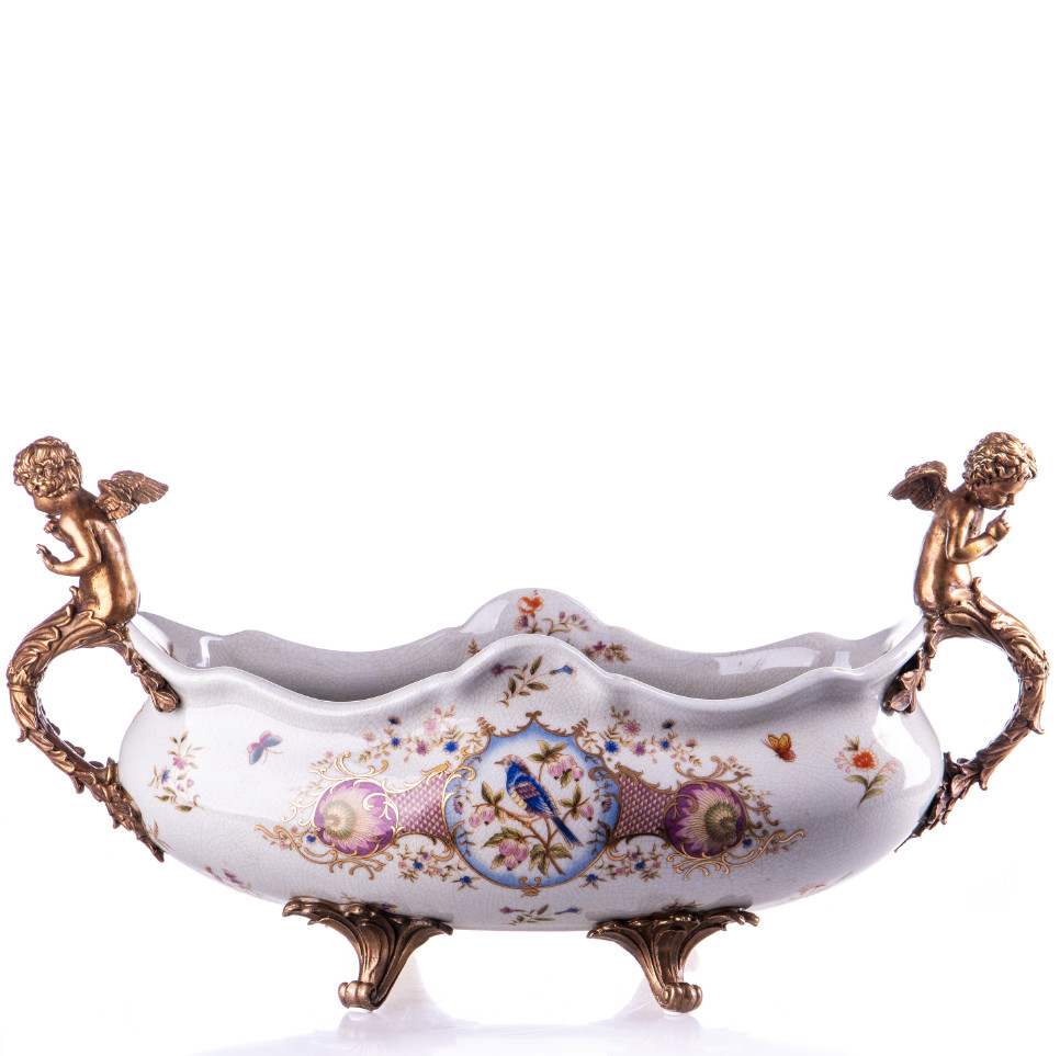 Prunkschale Jardinière Engel und Vogel 29x54x22cm Prunkschale Jardinière Engel und Vogel 29x54x22cm