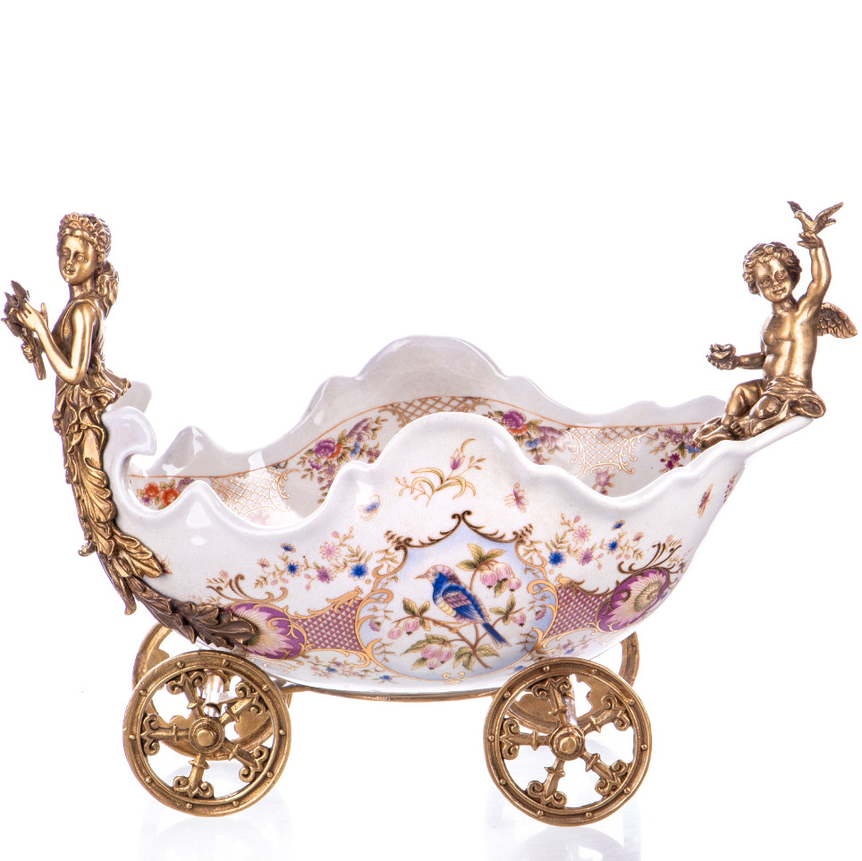 Prunkschale Jardinière Kutsche mit Frau und Engel (2) 30x40x24cm Prunkschale Jardinière Kutsche mit Frau und Engel (2) 30x40x24cm