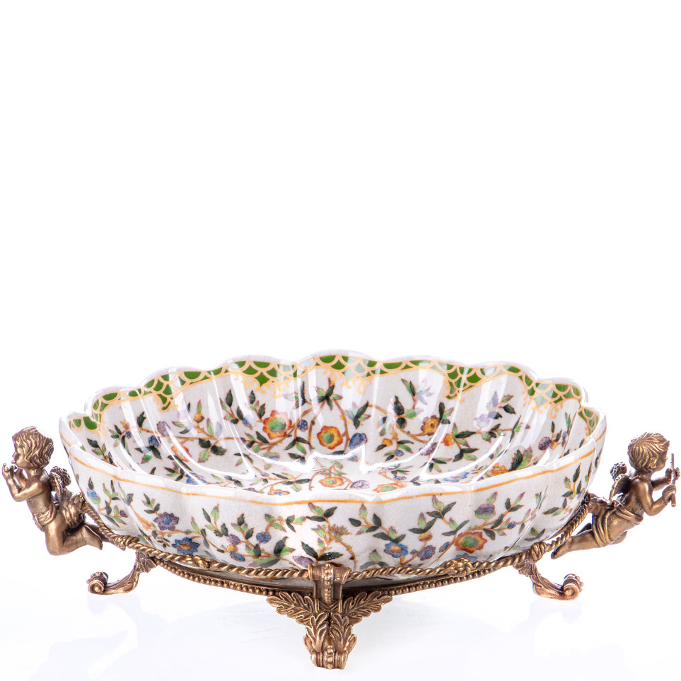 Prunkschale Jardinière mit Engeln 11x40x26cm Prunkschale Jardinière mit Engeln 11x40x26cm