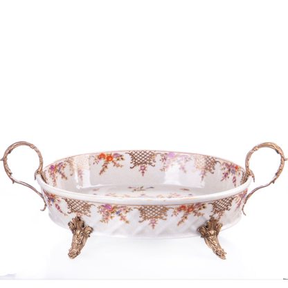 Prunkschale Jardinière Blumen und Gitter 13x40x24cm