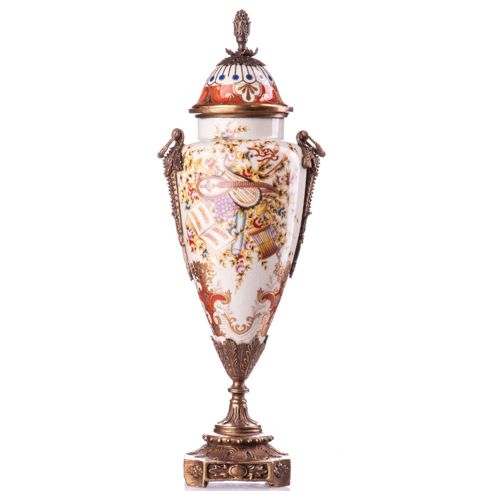 Prunkvase Deckelvase Musik und Früchte 40x14x11cm
