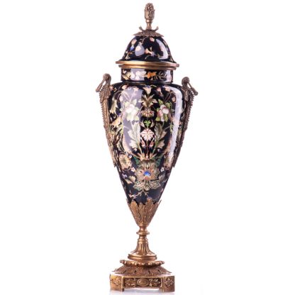 Prunkvase Deckelvase mit Blumen 40x14x11cm