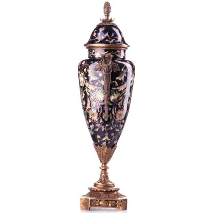 Prunkvase Deckelvase mit Blumen 40x14x11cm2