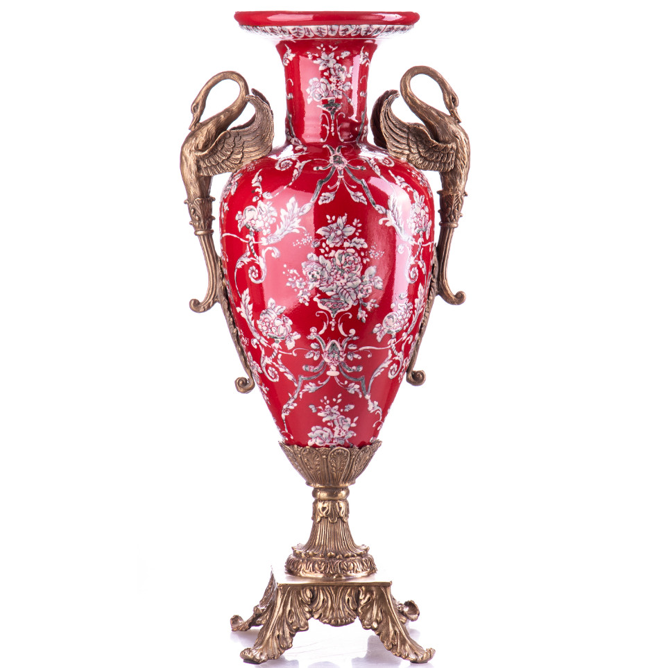 Prunkvase Schwäne rot 43x24x18cm Prunkvase Schwäne rot 43x24x18cm